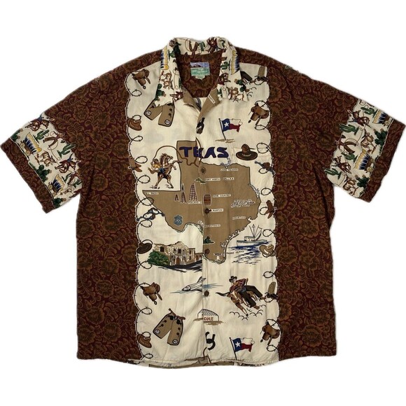 Reyn Spooner XXL Texas Map Camp Hawaiian Shirt - Picture 1 of 10